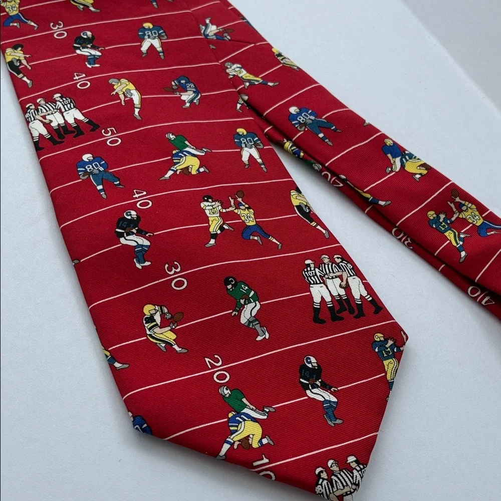 Alynn Neckwear Red Silk “50 Yard Line” Football Tie Necktie